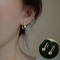 Golden double-layer U-shaped earrings with pearls and crystal inlay for women - Gold U-Shape Pearl Zirconia