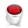 Chunky cocktail ring with oversized round red gemstone and silver layered hollow band - US 6 / Silver Ruby Red Style (KR107530-K)