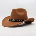Cappello da cowboy in feltro marrone con fascia in pelle, turchese e borchie - Taglia Unica per Bambini (54cm) / Cowboy Cachi (Turchese)