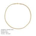 Collar de cadena de cuerda de 3mm en acero inoxidable chapado en oro de 14k de 40cm - 3mm de ancho / 40CM / Dorado