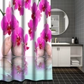 Waterproof polyester shower curtain featuring purple orchids, zen stones and water reflection - YS-16 Zen Purple Orchid Stones / 90*180CM Shower Curtain