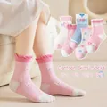 Five-pack of cotton girls' socks with cartoon rabbit and cherry patterns in pink and blue - S (12-15cm) Approx 1-3 Years / MN2313 Lace Rabbit
