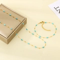 Detail of gold chain necklace and bracelet set with turquoise glass beads on display - Bracelet 19CM / Type B - 2mm Gold