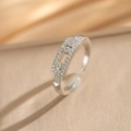 Movable 925 silver ring with rectangular sliding track and three sparkling zircons - Silver Sliding Three Stones Style (6997)