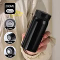 Handheld 200ml mini black matte vacuum insulated flask with SUS 304 stainless steel liner - 200ml + 3D Stickers / Black