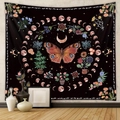 Bohemian black butterfly tapestry with moon phases and wildflowers for room decor - 73*95CM / Brushed Fabric