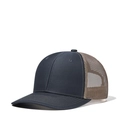 Navy blue and khaki mesh trucker hat with a curved brim and breathable back panels - Adjustable / Charcoal + Khaki Mesh