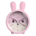 Pink cartoon rabbit analog alarm clock with long ears and a matte plastic finish - Pink Rabbit Clock