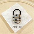 Silver metal punk hair ring with triple-layered wavy sculpture design on white stone - 1066-1 Silver