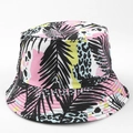 Détail du chapeau bob coloré avec imprimé léopard bleu et motifs de feuilles de palmier - M(56-58cm) / Graffiti de Rue Multicolore (46#)