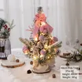 Mini 40cm pink flocked Christmas tree with LED lights and festive ornaments - With Lights / 40CM / Pink
