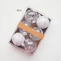 Set of six 8cm silver and white Christmas decorative balls in a transparent gift box - 8cm Silver White
