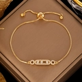 Adjustable gold bolo bracelet featuring triple pavé-set zircons on a sleek snake chain - Gold Pavé Triple Ring Bolo Bracelet
