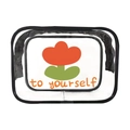 Clear PVC makeup bag with black trim and floral design featuring "to yourself" text - 060-Be To Yourself Flower