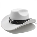 Detail of silver bull head ornament and metallic rivets on a white suede cowboy hat - M (56-58cm) / White (Suede)