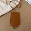 Classic brown leather pull-out key pouch with premium stitching and silver metal ring - 41# Necklace-Brown-Long