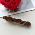 Brown flocked double-layer hair clip for women featuring three circular velvet rings - Triple Ring / Khaki 1Pc
