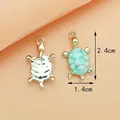 Cartoon turtle alloy pendant in blue and gold finish with size dimensions 2.4cm by 1.4cm - 13# Teal Textured Turtle