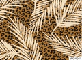 Water transfer nail sticker WG4041 with beige palm leaves on brown leopard print pattern - WG4041