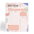 Minimalist daily planner notepad with floral accents for time management and goals - Daily Plan Pink Blue Leaf Style (CP01)