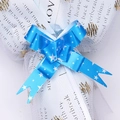 Blue star pattern gift bow with white mesh and dovetail cut on festive packaging - Star - Blue