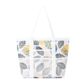 Détail du motif de feuilles colorées et poches en filet sur un grand sac de plage - Grande Feuille