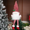 Christmas gnome tree topper featuring red striped hat and soft white plush beard - Red Tree Topper