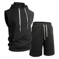 Completo uomo nero in maglia con felpa con cappuccio senza maniche e trama a diamante fine - S / Nero