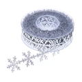 Silver snowflake beaded ribbon roll for festive Christmas tree and gift box decoration - Silver White Snowflake Ribbon Width 2.5cm (10m/Roll)