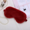 Plush red faux fur sleep mask with elastic strap for travel and home comfort - Burgundy