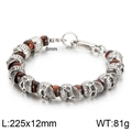 Bracciale punk con teschi e pietre occhio di tigre da 8mm e acciaio inossidabile - Colore Acciaio + Pietra Occhio Rosso (KB135972-Z)