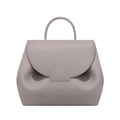 Taupe textured leather handbag featuring iconic curved fold design and top handle - No Gift Box / Gray / Large