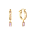 Elegante goldene S925 Silberohrringe mit lila Edelsteinen und gesteppten Zirkonia-Reifen - Goldfarbe - Fuchsie Zirkonia
