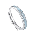 Luminous S925 sterling silver couple ring with light blue fluid enamel design - Adjustable Open / Female Style