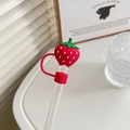 Schattige aardbei siliconen rietje dop accessoire voor herbruikbare drinkbekers - 10mm-Individuele verpakking / Aardbei