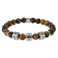 Pulsera personalizada de ojo de tigre de 8mm con dijes de acero inoxidable grabados - 1 Nombre / Ojo de tigre