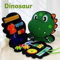 Pannello sensoriale a forma di dinosauro verde con attività didattiche in feltro - Tavola di Apprendimento Dinosauro / 24*28
