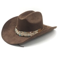 Sombrero de jazz de gamuza marrón con banda tejida y colgantes de estrellas de mar - M (56-57 cm) / Marrón