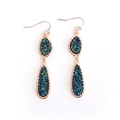 Rose gold teardrop earrings featuring deep blue druzy crystals in a layered hook design - Rose Gold Frame Dark Blue (EA088-9玫瑰金)