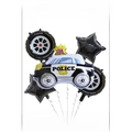 5-piece police car balloon set with racing tire designs and black star shaped balloons - Police Car 5-Piece Set