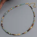 Bohemian handmade beaded necklace featuring turquoise, tiger eye stones and gold metal beads - Vintage Natural Stone Hot