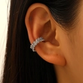 Silver crown-shaped ear cuff with sparkling zircons for non-pierced ears - White Gold (WG-0498)
