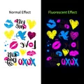 UV fluorescent temporary tattoos with heart, lips and patterns in normal and glow effect - Heart & Cupid (AX-001)