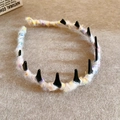 Chic multi-color woven plush headband with non-slip black teeth for women stylish look - Mixed Color Woven Style / White