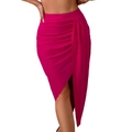 Magenta high-waisted wrap skirt with asymmetric side drapes and side slit design - S / Crimson Skirt