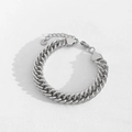 Silver stainless steel chunky chain bracelet with lobster clasp on white background - Silver Vintage Cuban Stainless Steel Bracelet (B423)