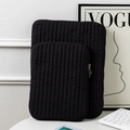 Detailed view of black quilted laptop sleeve and tablet pouch with parallel stitching - 11" / Black