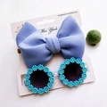 Kids blue bow headband and daisy round sunglasses set on display card for toddlers - Hand-knotted Blue