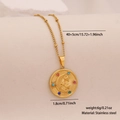 Gold stainless steel star and moon pendant necklace with blue and pink cubic zirconia - Round Moon Star Style (3#)