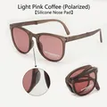 Foldable light coffee matte sunglasses with light pink polarized UV400 lenses - Polarized Silicone Nose Pads / Light Pink Coffee